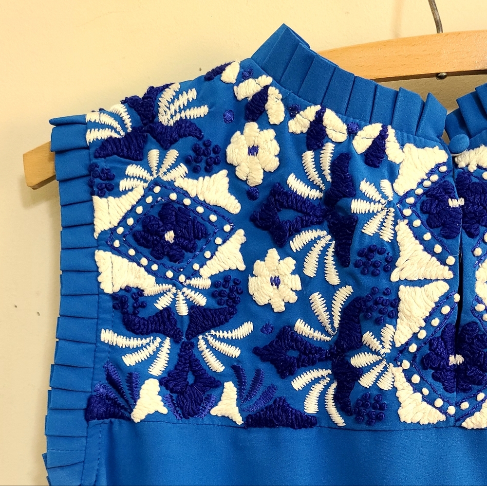 Anthropoligie Kas New York Embroidered Shift Dress In Royal Blue Size Large - Picture 4 of 6